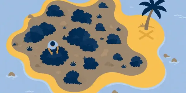 Cartoon style desert island from high level so 1080x500